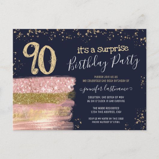 Carte Postale 90e anniversaire Parties scintillant Cake Surprise (Devant)