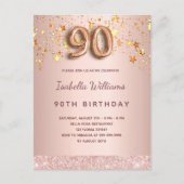 Carte Postale 90e anniversaire rose or rose étoiles script ballo (Devant)