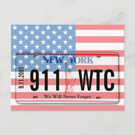Carte postale 911 Memorial NY - Plaque de licence (Devant)
