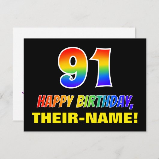 Carte Postale 91e anniversaire : Bold, amusant, simple, arc-en-c (Devant / Derrière)