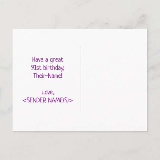 Carte Postale 91e anniversaire : Bold, amusant, simple, arc-en-c (Dos)