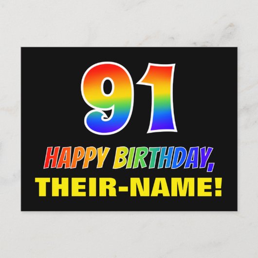 Carte Postale 91e anniversaire : Bold, amusant, simple, arc-en-c (Devant)