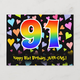 Carte Postale 91e anniversaire : Fun Hearts Motif, Arc-en-ciel 9