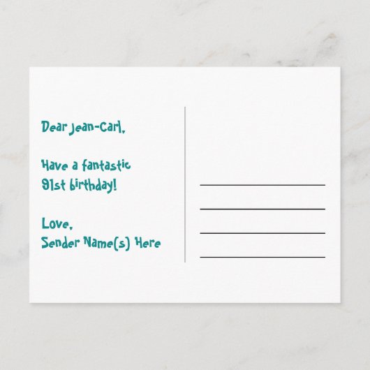 Carte Postale 91e Anniversaire : motif coeurs amusants, arc-en-c (Dos)