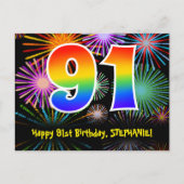 Carte Postale 91e Anniversaire – Motif de feux d'artifice amusan (Devant)
