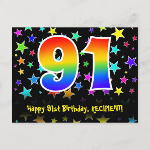Carte Postale 91e Anniversaire : Motif Étoiles Amusantes, Arc-en