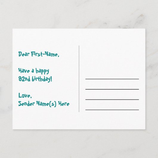 Carte Postale 92e Anniversaire : Bandes roses & Cœurs, Arc-en-ci (Dos)