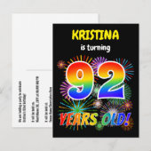 Carte Postale 92e anniversaire - Fun Fireworks, Rainbow Look "92 (Devant / Derrière)