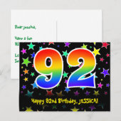 Carte Postale 92e anniversaire : Fun Stars Motif, Rainbow 92, No (Devant / Derrière)