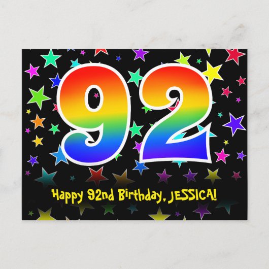 Carte Postale 92e anniversaire : Fun Stars Motif, Rainbow 92, No (Devant)