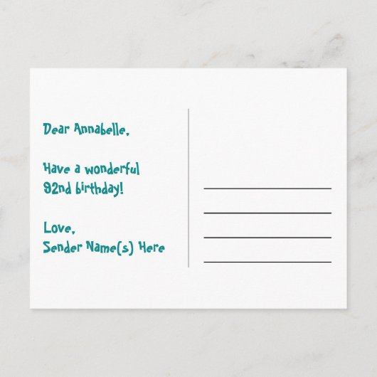 Carte Postale 92e Anniversaire : motif coeurs amusants, arc-en-c (Dos)