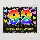 Carte Postale 92e Anniversaire : motif coeurs amusants, arc-en-c (Devant)