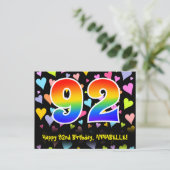 Carte Postale 92e Anniversaire : motif coeurs amusants, arc-en-c (Debout devant)