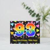 Carte Postale 93e anniversaire : Fun Hearts Motif, Rainbow 93 (Debout devant)