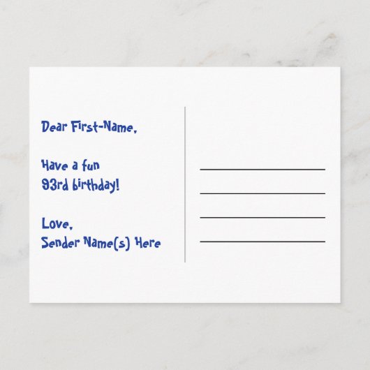 Carte Postale 93e anniversaire : Rayures roses & Cœurs, Arc-en-c (Dos)