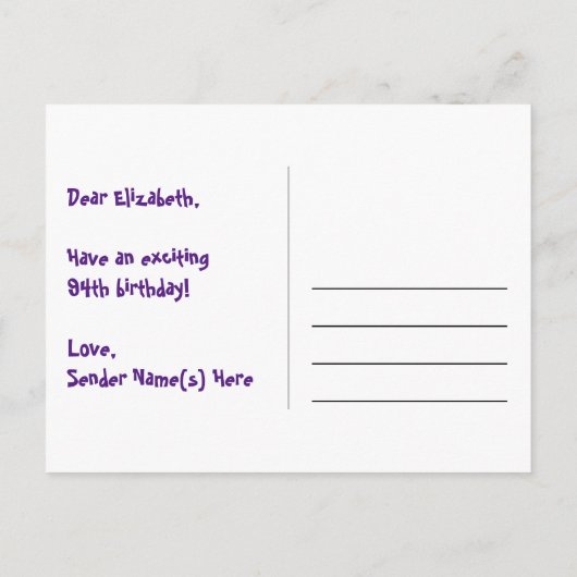 Carte Postale 94e Anniversaire : Bandes roses & Cœurs, Arc-en-ci (Dos)