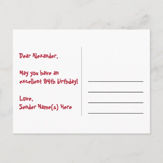 Carte Postale 94e anniversaire : Fun Hearts Motif, Arc-en-ciel 9 (Dos)