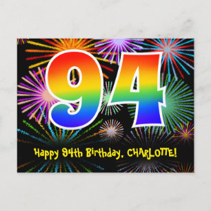 Carte Postale 94e anniversaire - Fun Motif Fireworks + Rainbow 9