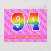 Carte Postale 94e anniversaire : Pink Stripes & Hearts, Arc en c (Devant)