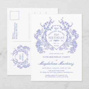 CARTE POSTALE 95E Anniversaire Blue Floral Crest I