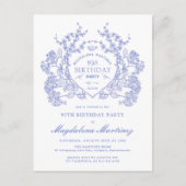 CARTE POSTALE 95E Anniversaire Blue Floral Crest I (Devant)