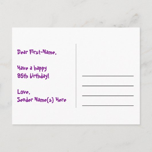 Carte Postale 95e Anniversaire : Rayures roses & Cœurs, Arc-en-c (Dos)