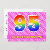 Carte Postale 95e anniversaire : Rayures roses et cœurs, Arc-en- (Devant / Derrière)