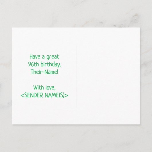 Carte Postale 96e anniversaire : Bold, amusant, simple, arc-en-c (Dos)