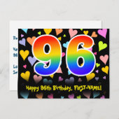Carte Postale 96e anniversaire : Fun Hearts Motif, Arc-en-ciel 9 (Devant / Derrière)