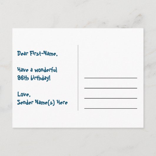 Carte Postale 96e anniversaire : Fun Hearts Motif, Arc-en-ciel 9 (Dos)