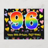 Carte Postale 96e anniversaire : Fun Hearts Motif, Arc-en-ciel 9 (Devant)