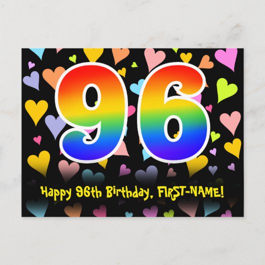 Carte Postale 96e anniversaire : Fun Hearts Motif, Arc-en-ciel 9 (Devant)