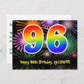 Carte Postale 96e anniversaire - Fun Motif feux d'artifice + Arc (Devant / Derrière)
