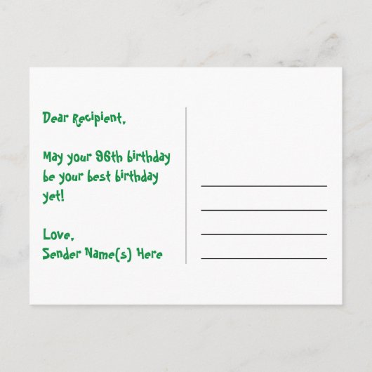 Carte Postale 96e anniversaire - Fun Motif feux d'artifice + Arc (Dos)