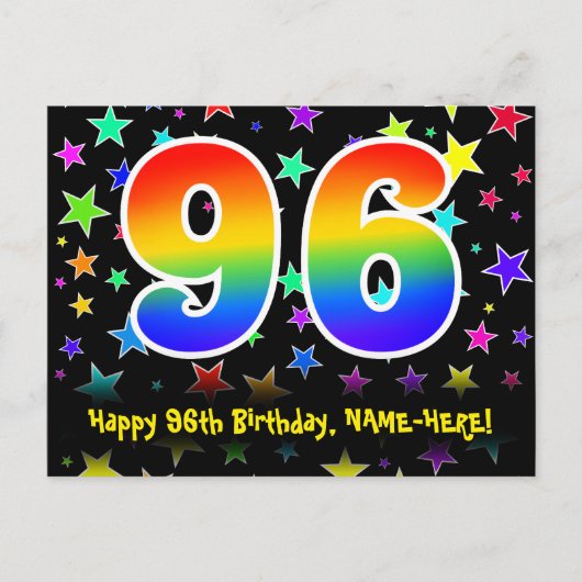 Carte Postale 96e Anniversaire : motif d'étoiles amusantes, arc- (Devant)