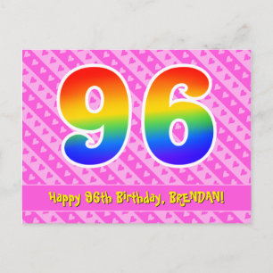Carte Postale 96e anniversaire : Rayures roses & Cœurs, Arc-en-c