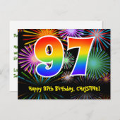 Carte Postale 97e anniversaire - Fun Motif Fireworks + Rainbow 9 (Devant / Derrière)