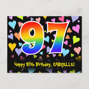 Carte Postale 97e Anniversaire : Motif Cœurs Amusants, Arc-en-ci
