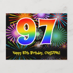 Carte Postale 97e Anniversaire – Motif de feux d'artifice amusan