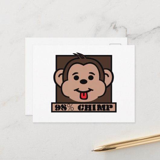 Carte Postale 98% Chimp, Chimpanzé (Devant/Arrière en situation)