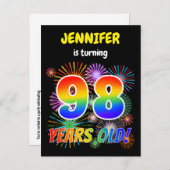 Carte Postale 98e anniversaire - Fun Fireworks, Rainbow Look "98 (Devant / Derrière)