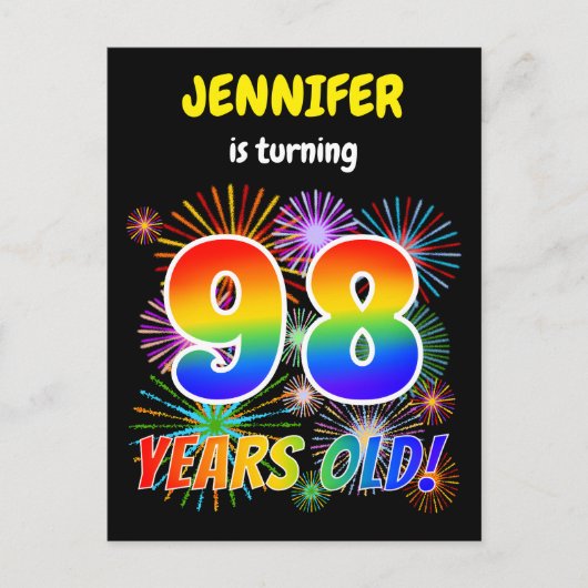 Carte Postale 98e anniversaire - Fun Fireworks, Rainbow Look "98 (Devant)