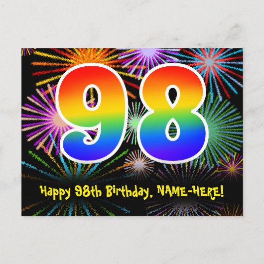 Carte Postale 98e Anniversaire – Motif de feux d'artifice amusan (Devant)