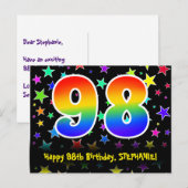 Carte Postale 98e Anniversaire : motif d'étoiles amusantes, arc- (Devant / Derrière)