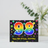 Carte Postale 98e Anniversaire : motif d'étoiles amusantes, arc- (Debout devant)