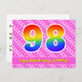 Carte Postale 98e anniversaire : Pink Stripes & Hearts, Arc-en-c (Devant / Derrière)