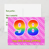 Carte Postale 98e Anniversaire : Rayures roses & Cœurs, Arc-en-c (Devant / Derrière)