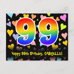 Carte Postale 99e anniversaire : Fun Hearts Motif, Arc-en-ciel 9