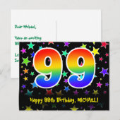 Carte Postale 99e anniversaire : Fun Stars Motif, Rainbow 99, No (Devant / Derrière)
