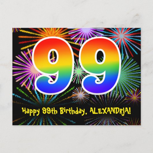 Carte Postale 99e Anniversaire – Motif de feux d'artifice amusan (Devant)